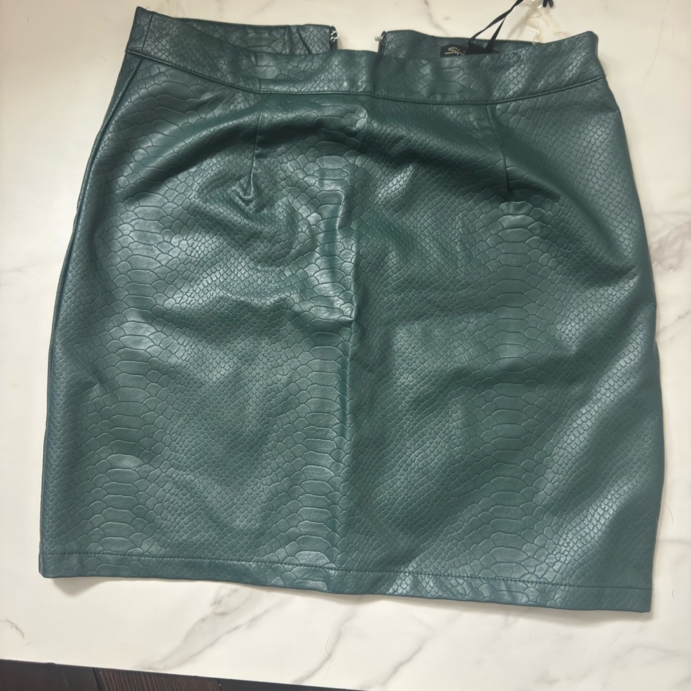 Green Faux Leather Skirt with Snake Skin texture